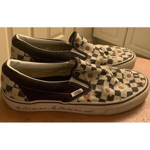 Vans‎ Asher Sunflowers Checkerboard Slip On Sneaker Shoes Men 8 Women 9.5